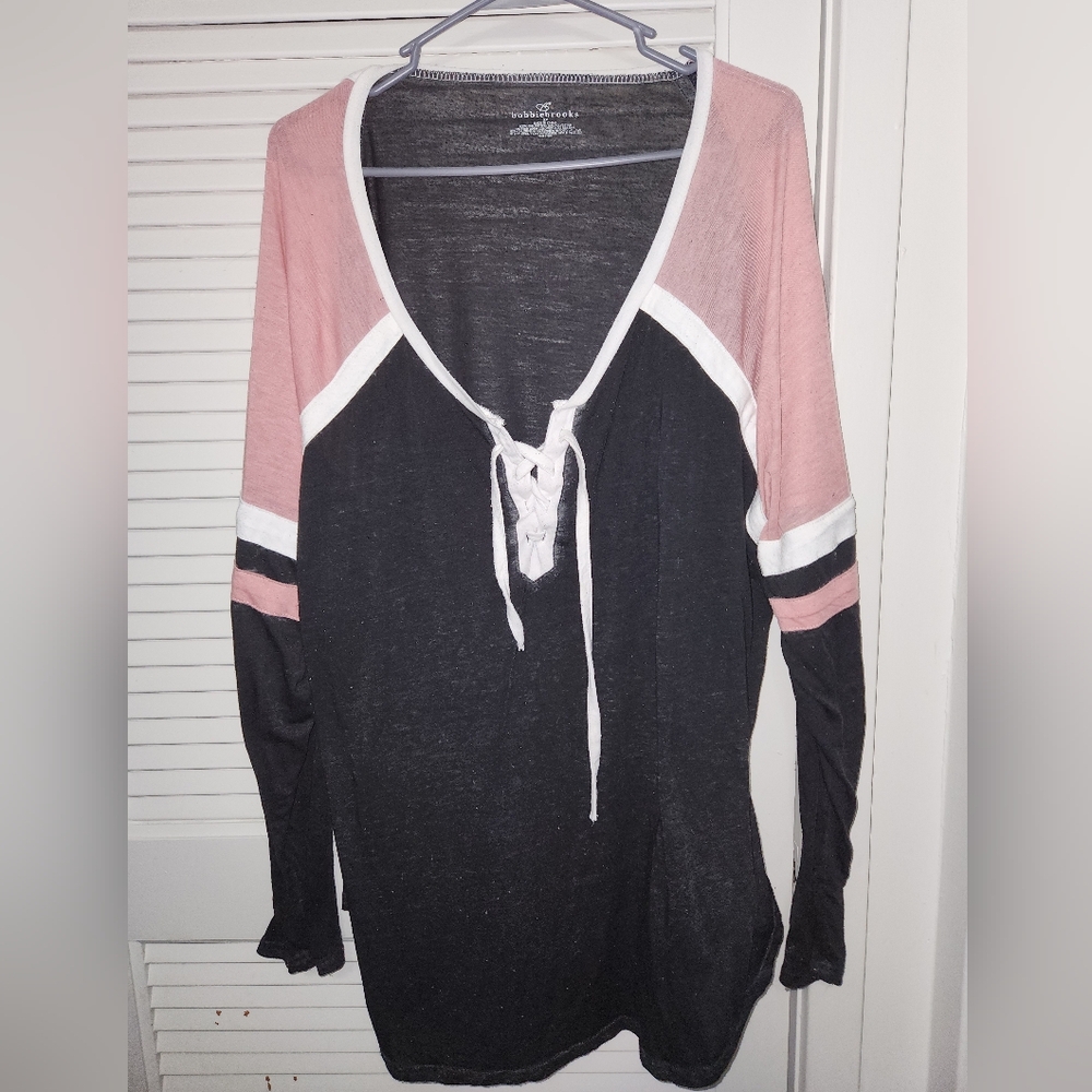 Cute plus size long sleeve gray and pink T Shirt